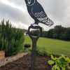 Metal Barn Owl on Fork Handle in garden